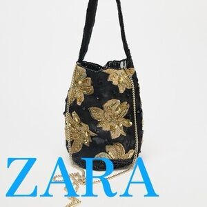 💛🖤Zara | Elegant Sequin Mesh Embroidered Floral Small Bag with Beaded Strap